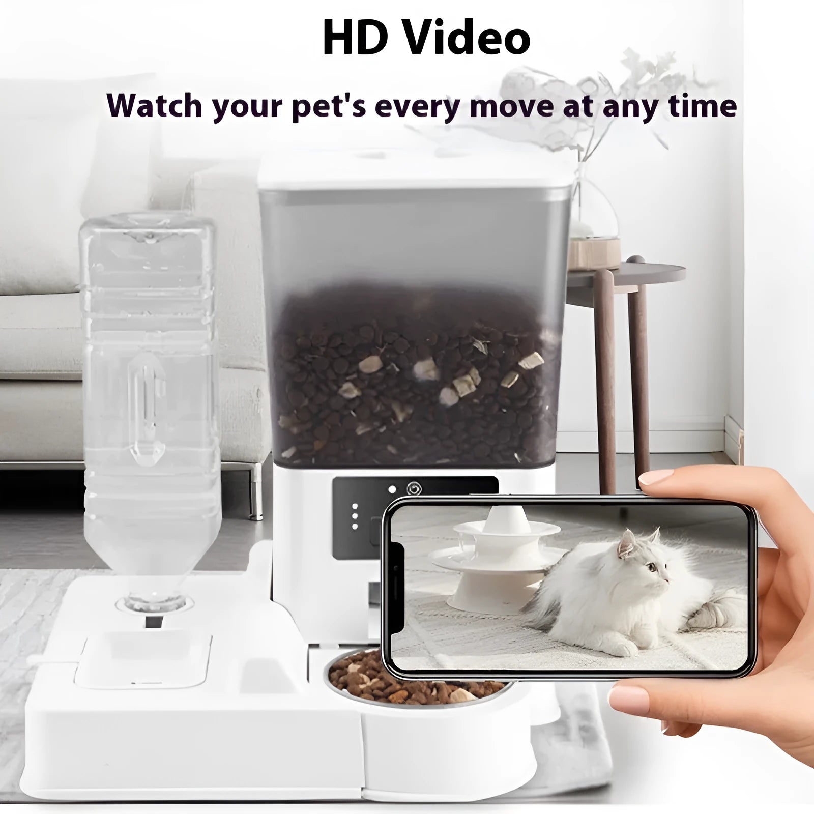 Smart pet feeder with stainless steel bowl and video monitoring camera