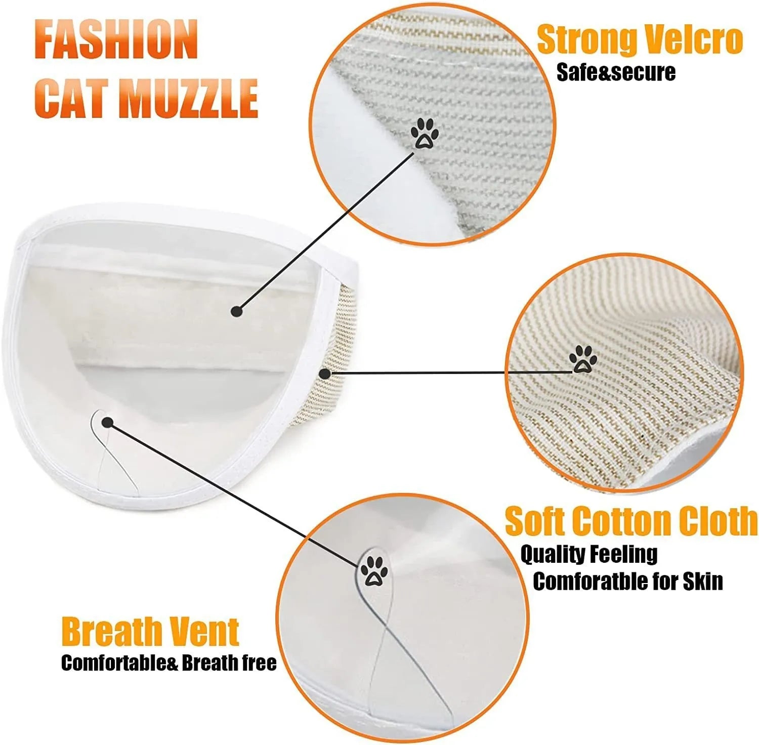 Clear PVC cat muzzle with cotton lining shown in S and M sizes for grooming and training