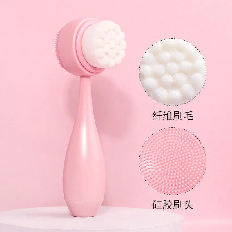 Facial brush set with coral fleece headband and nylon bristles in purple, grey, white or pink