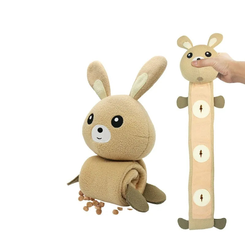 Fleece Rabbit plush dog toy with squeaker for training and food hiding games