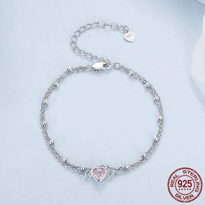 Sterling silver heart bracelet with adjustable chain and 6mm pendant