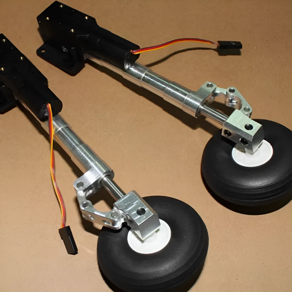 Retractable alloy landing gear kit for RC drones with shock absorption and choice of wheel sizes