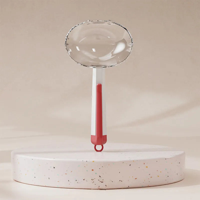 Pet food spoon with clip attachment in blue, coffee, pink, and red colour options for hygienic dog and cat feeding