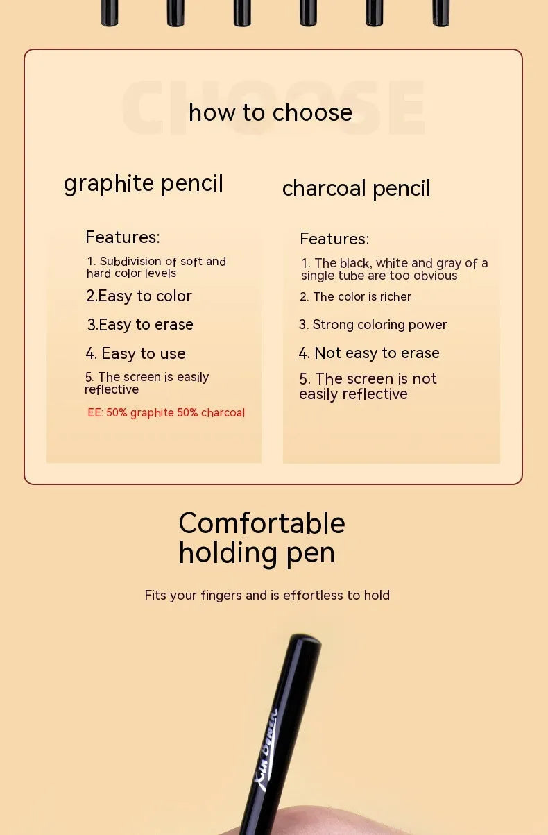 Six graphite sketching pencils in wood-free full lead design with HB 2B 4B 6B 8B EE grades