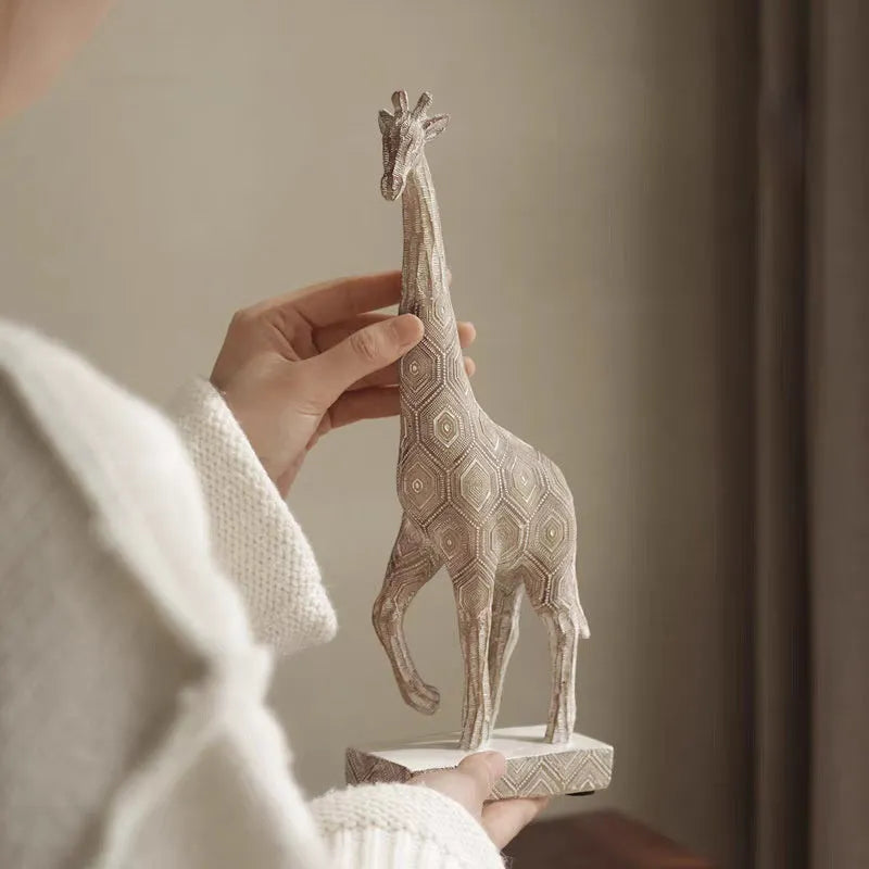 Wood colour synthetic resin giraffe decorative ornament standing 30.5cm tall.