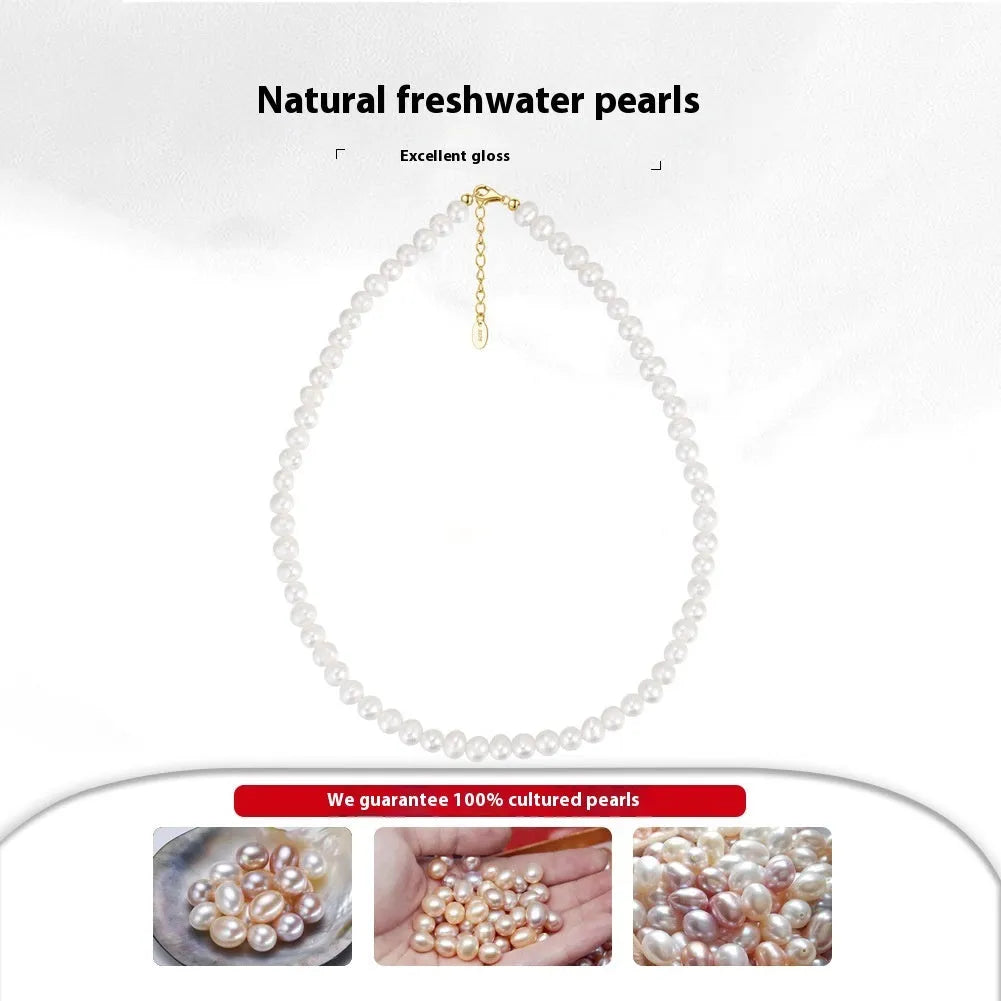Women's adjustable sterling silver necklace with natural freshwater pearls