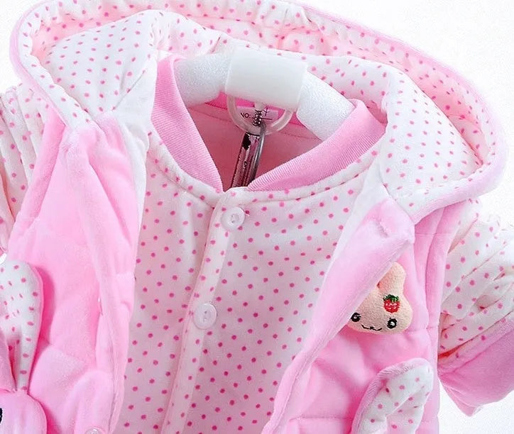Girls' pink three-piece autumn winter clothing set with jacket, pants, and vest