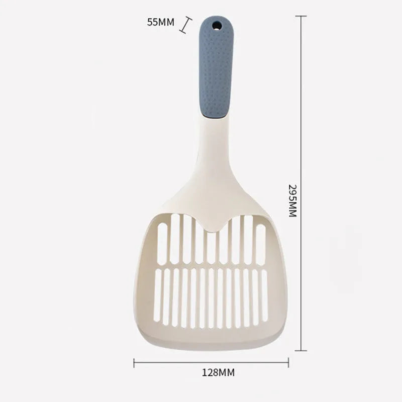 Large white plastic cat litter shovel with slotted drainage holes on a 22cm wide scoop