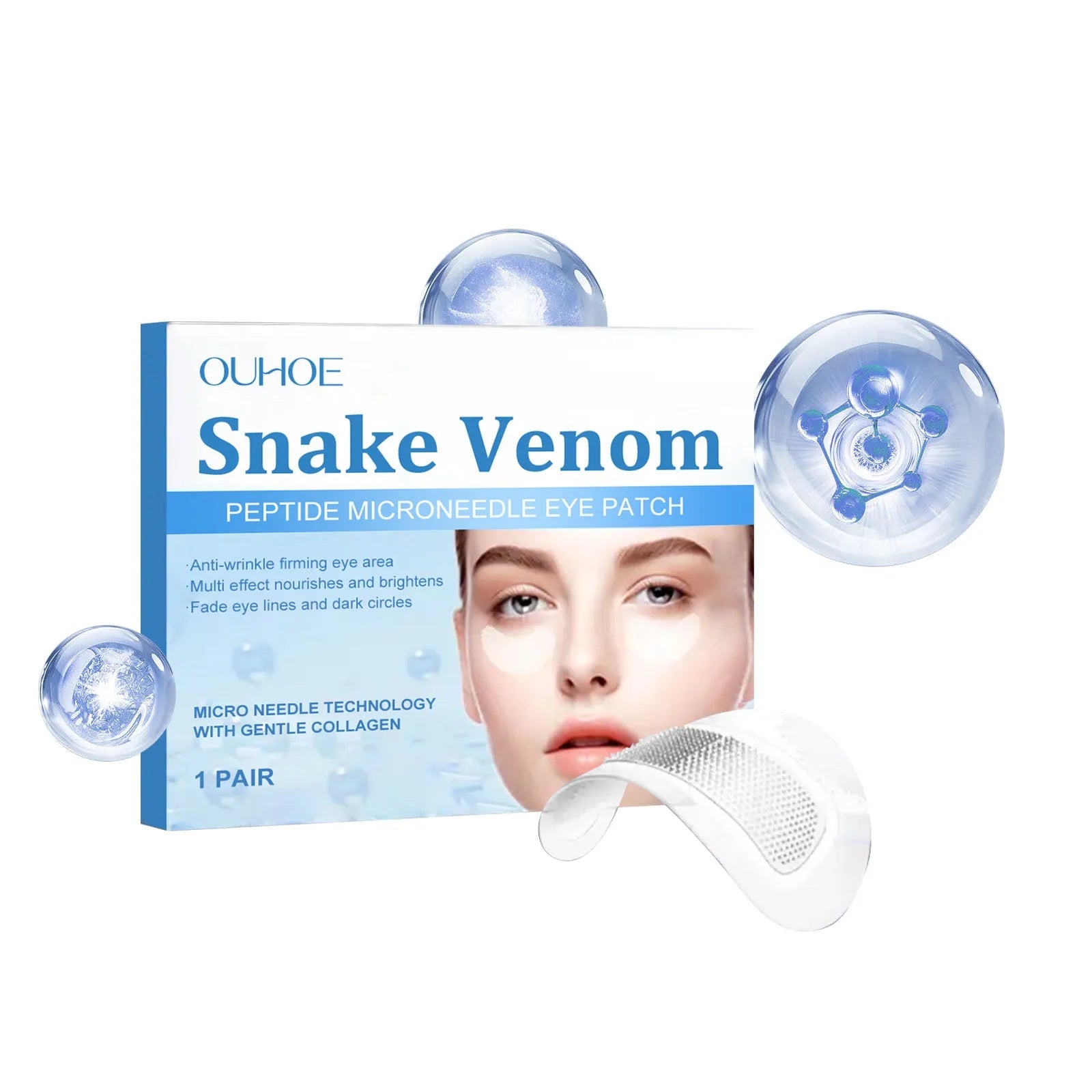 Elastic microneedle eye care patch for wrinkle treatment containing collagen and peptides