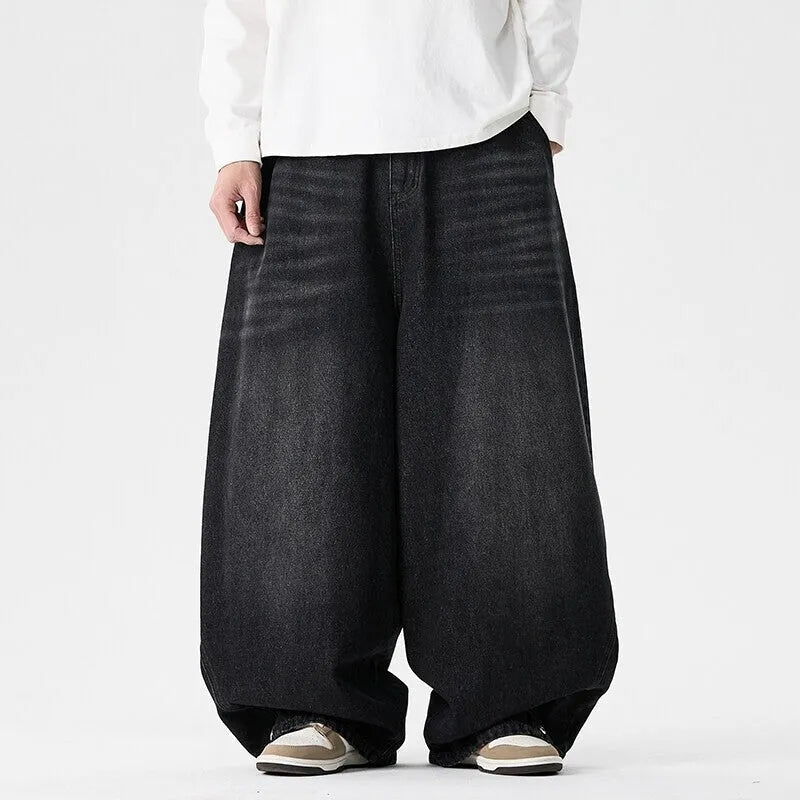 Men's plus size wide leg jeans in cotton denim available in three colours