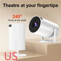 White mini wireless HD portable projector and wireless projection screen for home use.