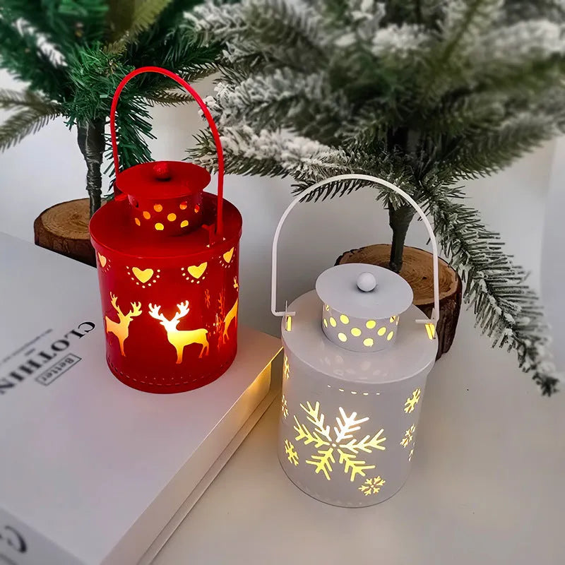 Nordic style wrought iron electronic candle lantern with LED light in green, red, or white.