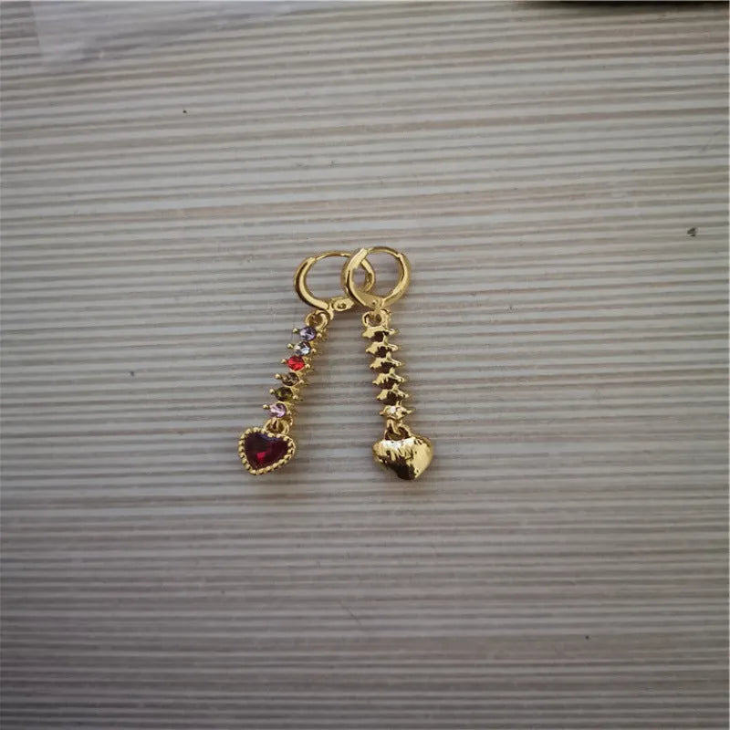 Women's heart-shaped fashion earrings with gold electroplated finish on alloy construction