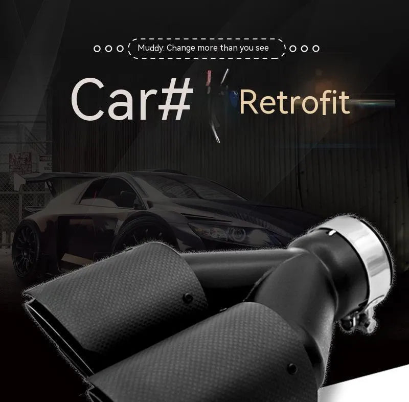 Black carbon fibre dual outlet exhaust pipe measuring 250mm for vehicle modification