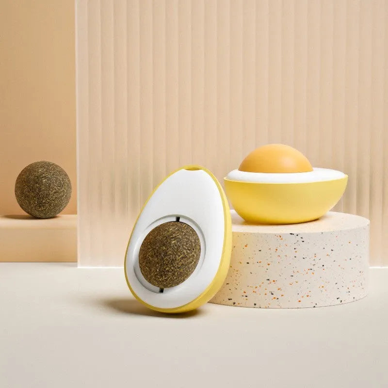 Soft plush egg-shaped cat toy filled with catnip and silvervine for wall and floor play.