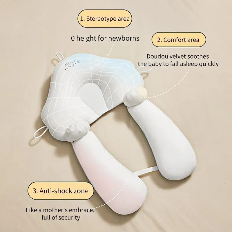 U-shaped baby head shaping pillow with pure cotton fabric in pink and blue colour options
