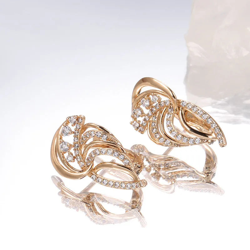 Wings design women's ear clips with micro inlaid zircon stones in gold-plated copper construction