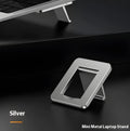 Folding aluminum alloy laptop bracket showing compact 4.8cm size with adhesive backing