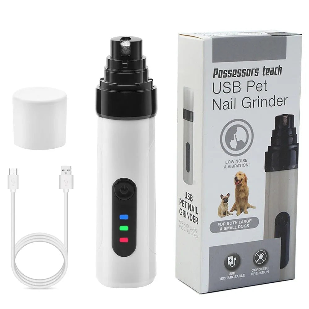 Automatic electric nail grinder for dogs with LED display and dust collection compartment.