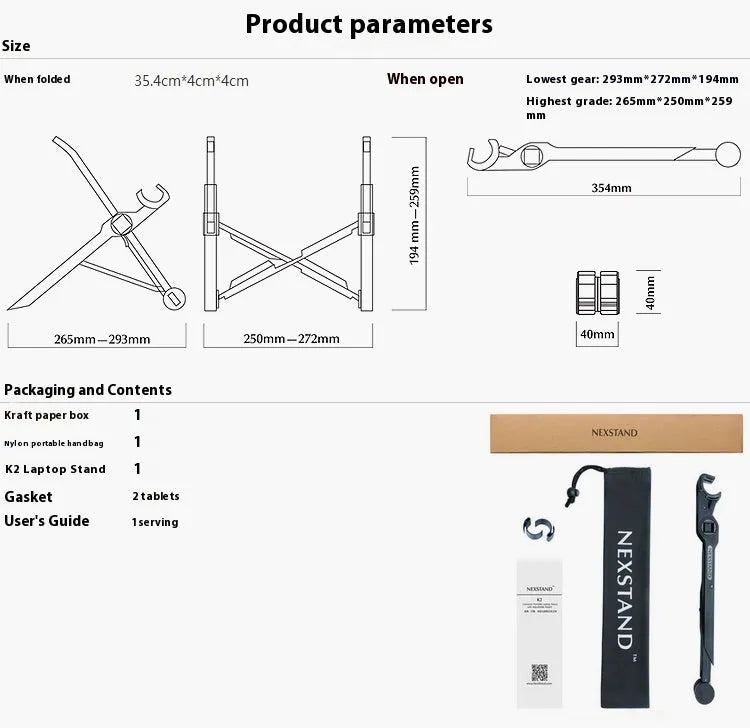 Black foldable laptop stand with height adjustment and protective nylon carrying case