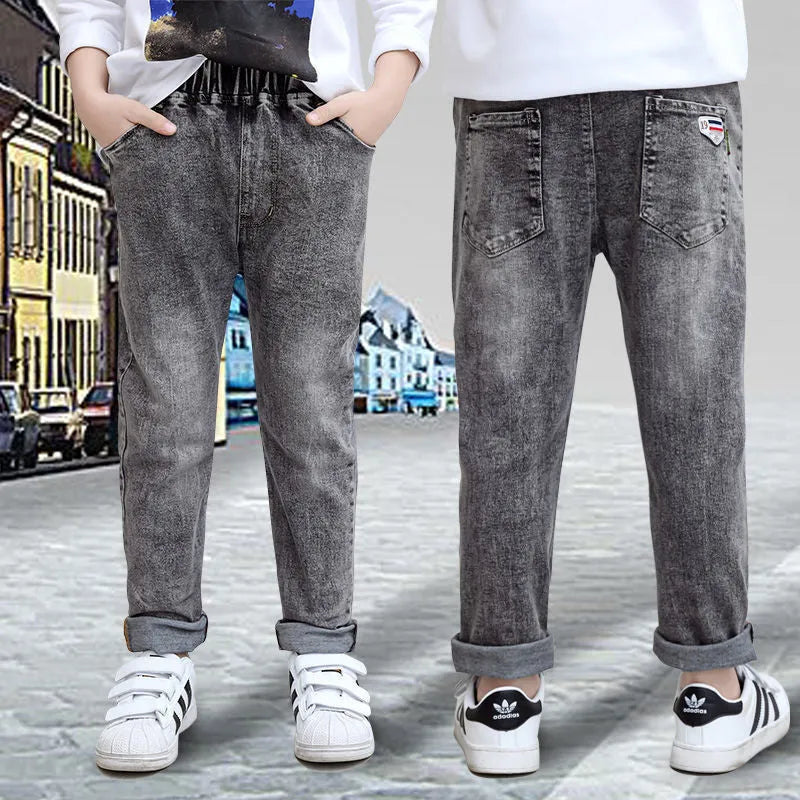 Boys jeans with one-piece velvet lining in light blue, size 100cm to 160cm, autumn winter