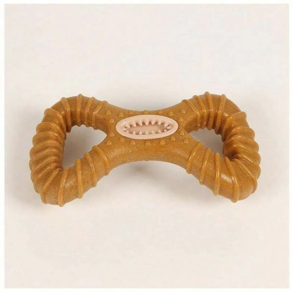 Durable rubber dog chew bone toy for teeth cleaning, shown in 8-shape and Y-shape designs.