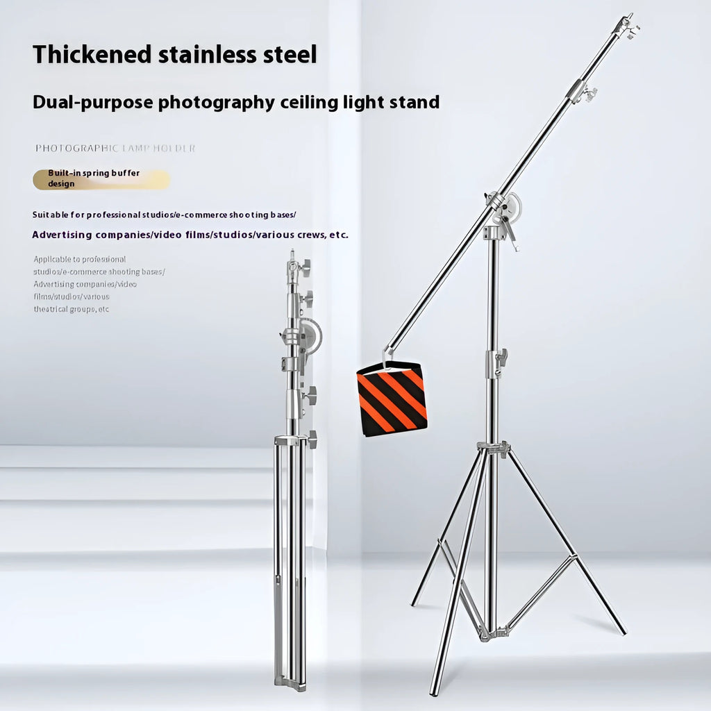 Stainless steel adjustable ceiling lamp rack with cross arm for studio lighting in silver finish
