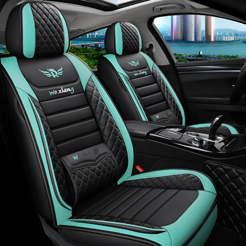 Red high elastic sponge car seat cushion with PU leather cover on a car seat.