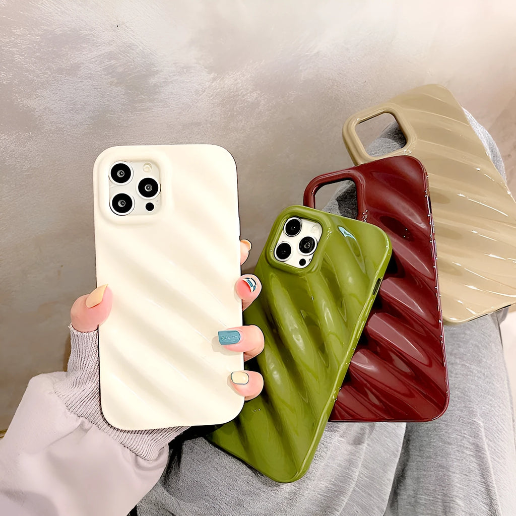 Ins style pleated iPhone case with laser electroplated metallic finish in silicone