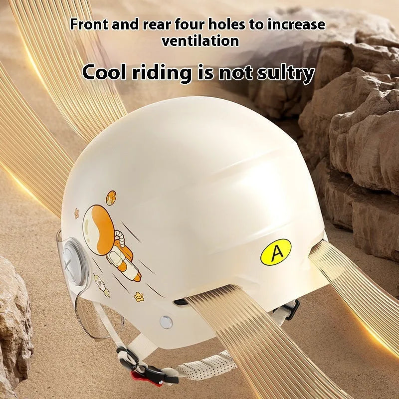 Electric motorcycle half helmet with removable glasses in khaki colour
