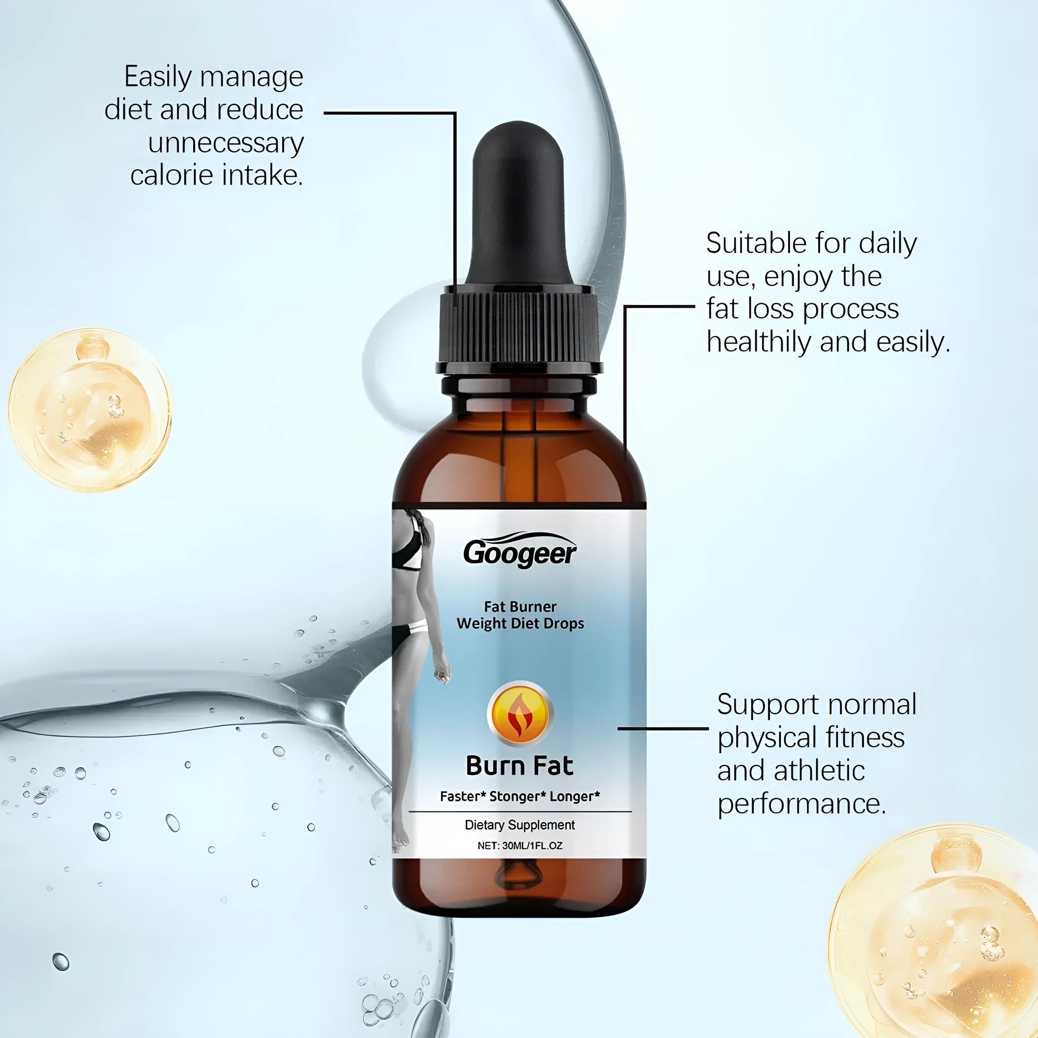 Googeer fat burner weight diet drops in 30ml bottle, essential oil for body treatment