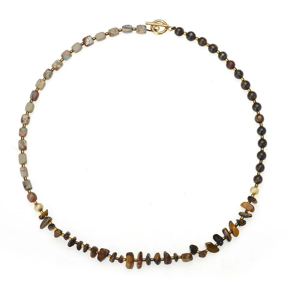 Tigereye stone geometric ball bracelet with bronze setting in brown colour