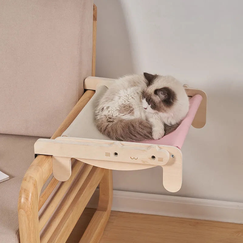 Solid wood pet bed with removable fabric cover in grey blue colour