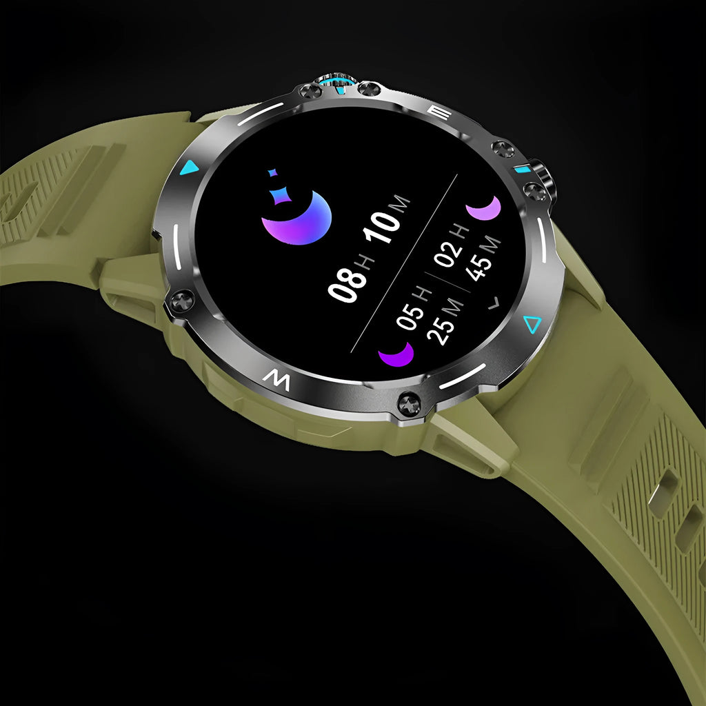 M42 smart watch in black, green, or grey with large AMOLED screen and IP68 waterproof rating.