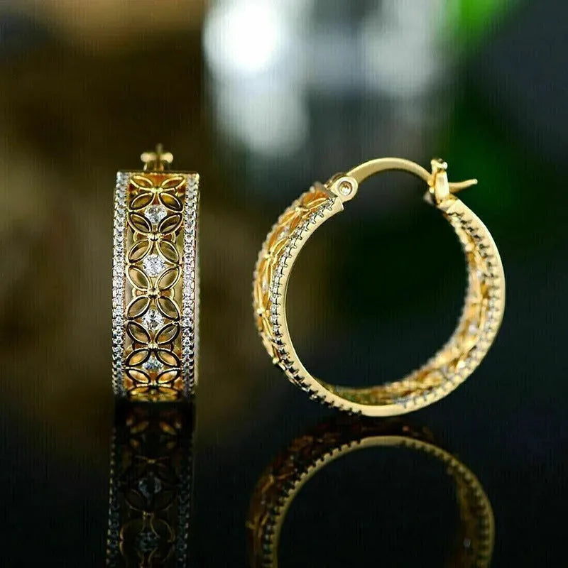 Copper geometric ear clip jewellery set with horse eye, flower and butterfly designs in yellow gold colour
