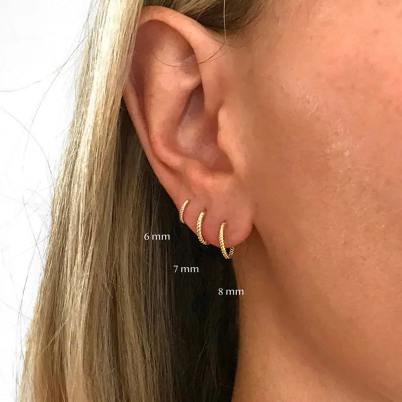 S925 sterling silver twisted string round earrings in gold or white gold electroplated finishes