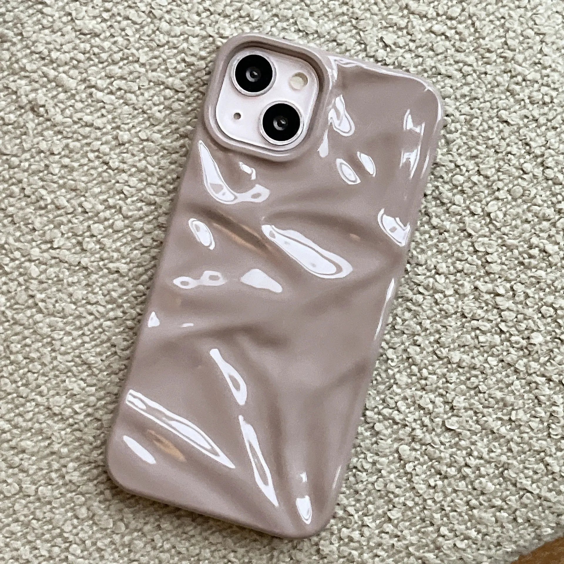 Electroplated three-dimensional pleated TPU phone case for iPhone 11–16 Pro Max in milk blue colour