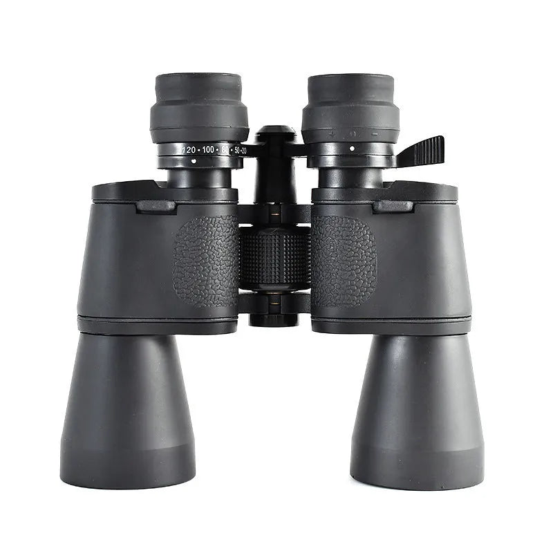 Outdoor binocular telescope with continuous zoom and double barrel construction for high power HD viewing