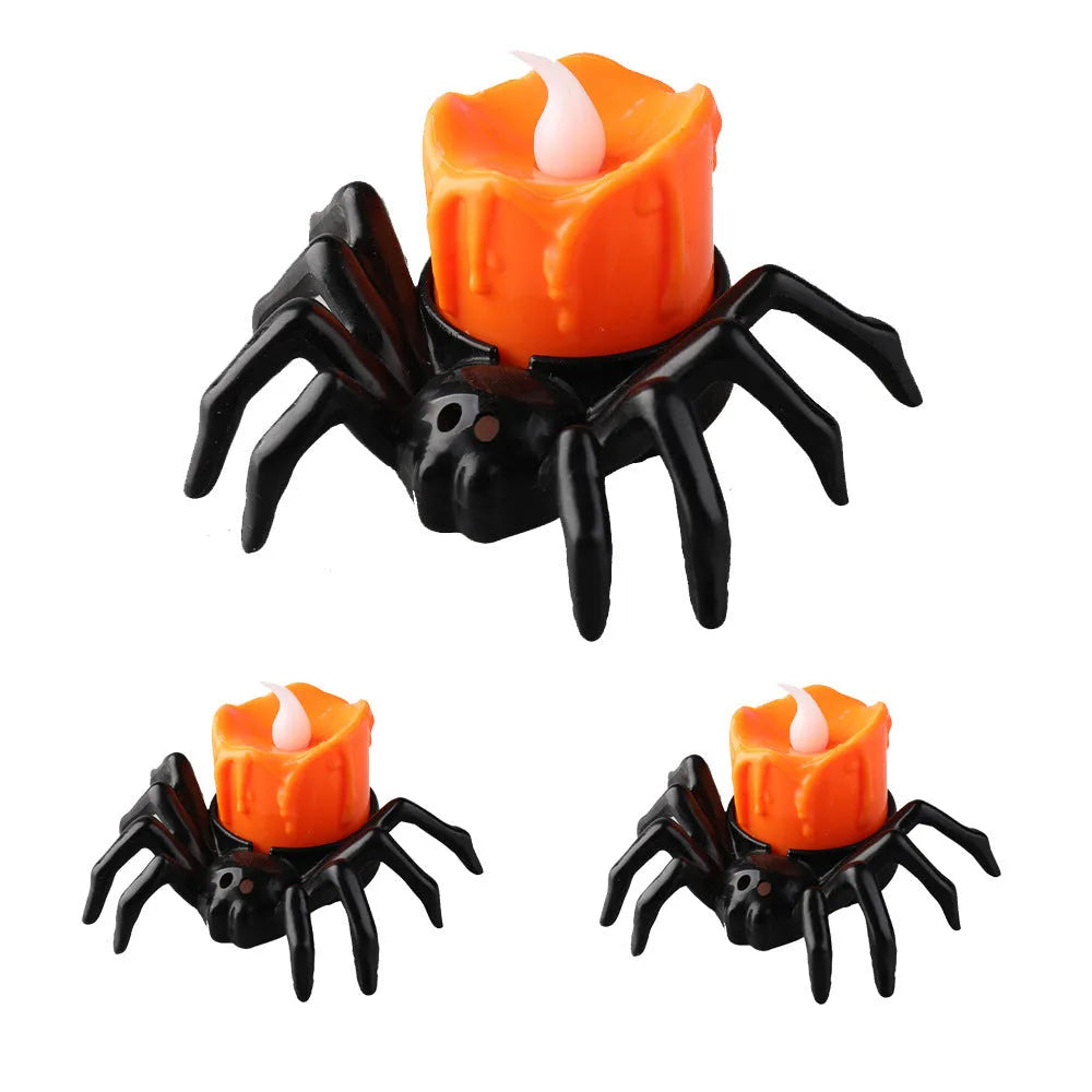 Halloween spider candlestick ornament plastic decoration with battery operated candle light
