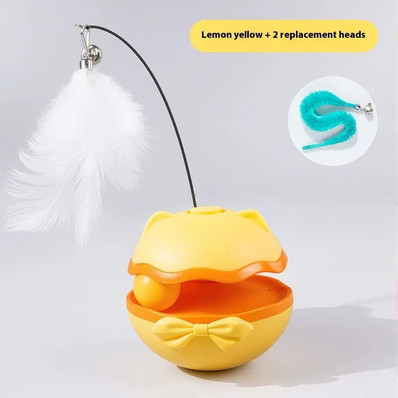 Electric cat toy tumbler in lemon yellow with self-rolling mechanism and flashing LED light