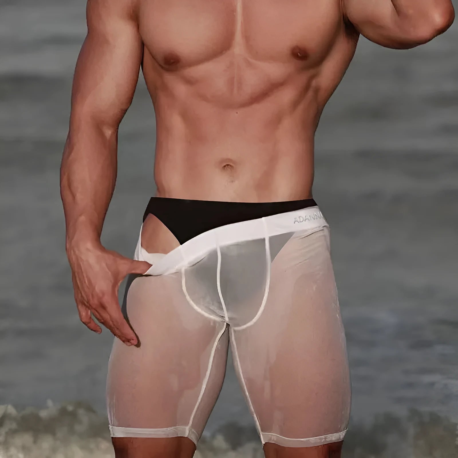 Men's seamless nylon mesh shorts in black, white, or pink colours