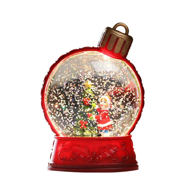 Set of four battery-operated LED Christmas flame light decorations: Old Man, Snowman, Kids Tree, and Angel plastic crafts.