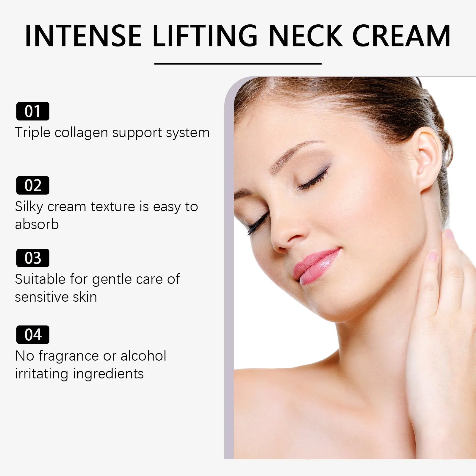 50g jar of neck tightening cream with hydrolysed collagen and shea butter.