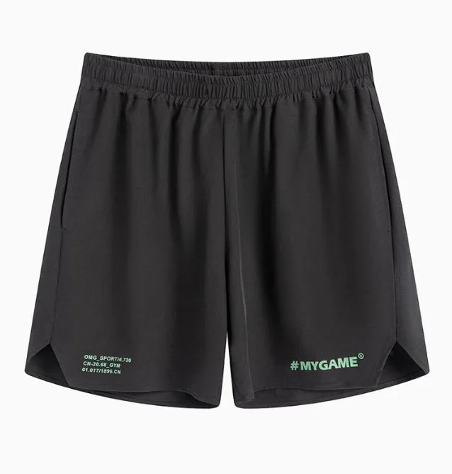 Men's four-point training fitness shorts in Balanced Gray, quick-dry polyester spandex fabric