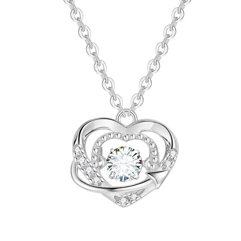925 sterling silver heart necklace for women with O-shaped chain and heart-shaped pendant