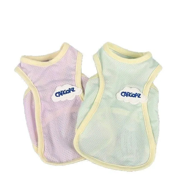 Grass green thin mesh cat vest with anti-lint polyester material on a cat.