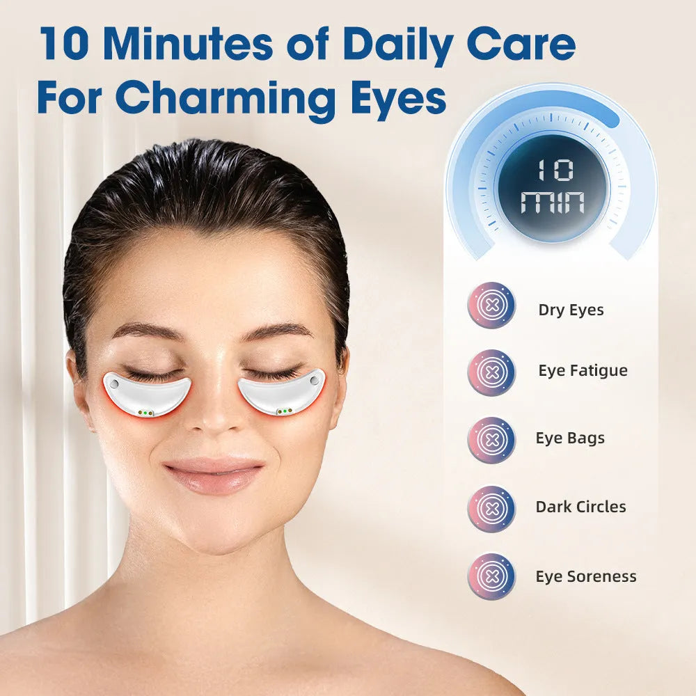 White wireless red light EMS facial and eye massager for home dark circle treatment