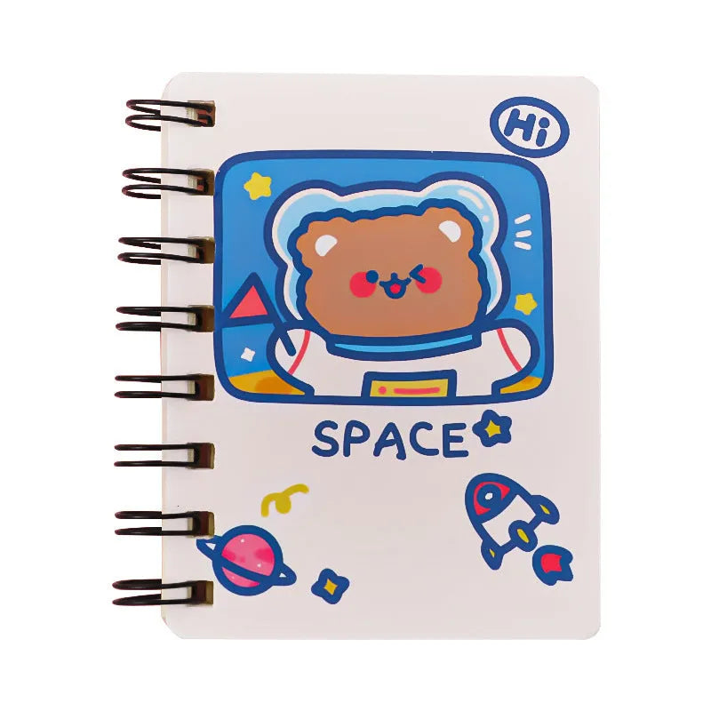 Astronaut-themed flip notebook in pocket size 10.5 by 8 cm with space cat cover design.