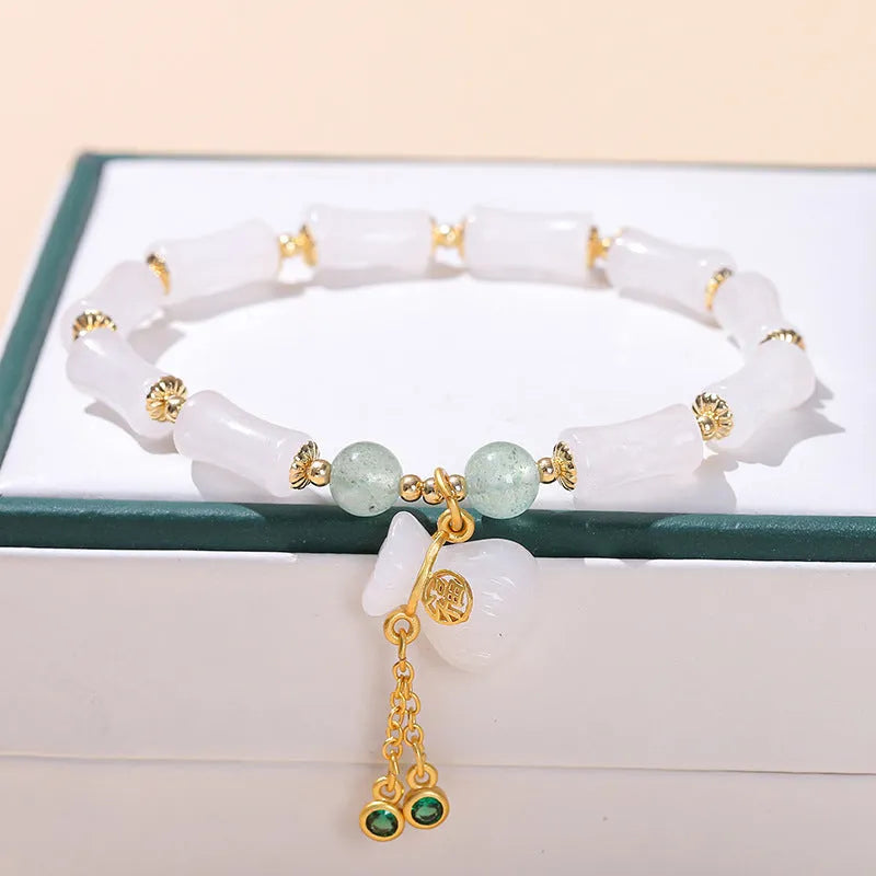 Green jade crystal bracelet with Chinese design handmade for women