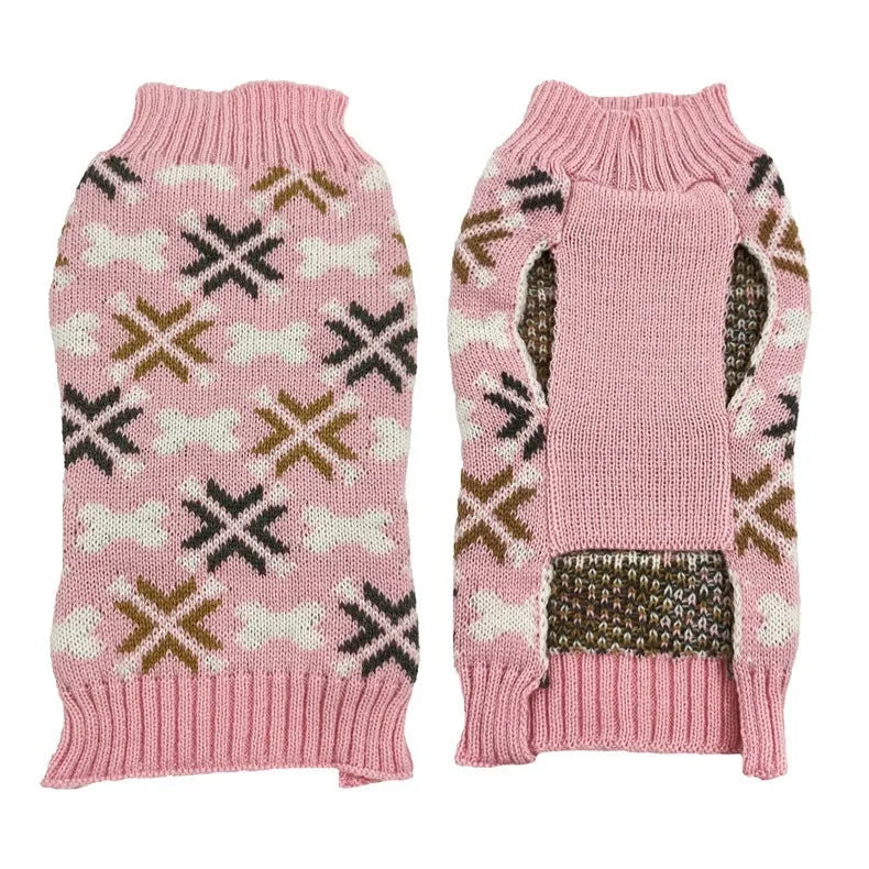 Japanese-style retro jacquard pet sweater, scarf and hat set in grey or pink colours for small dogs and cats